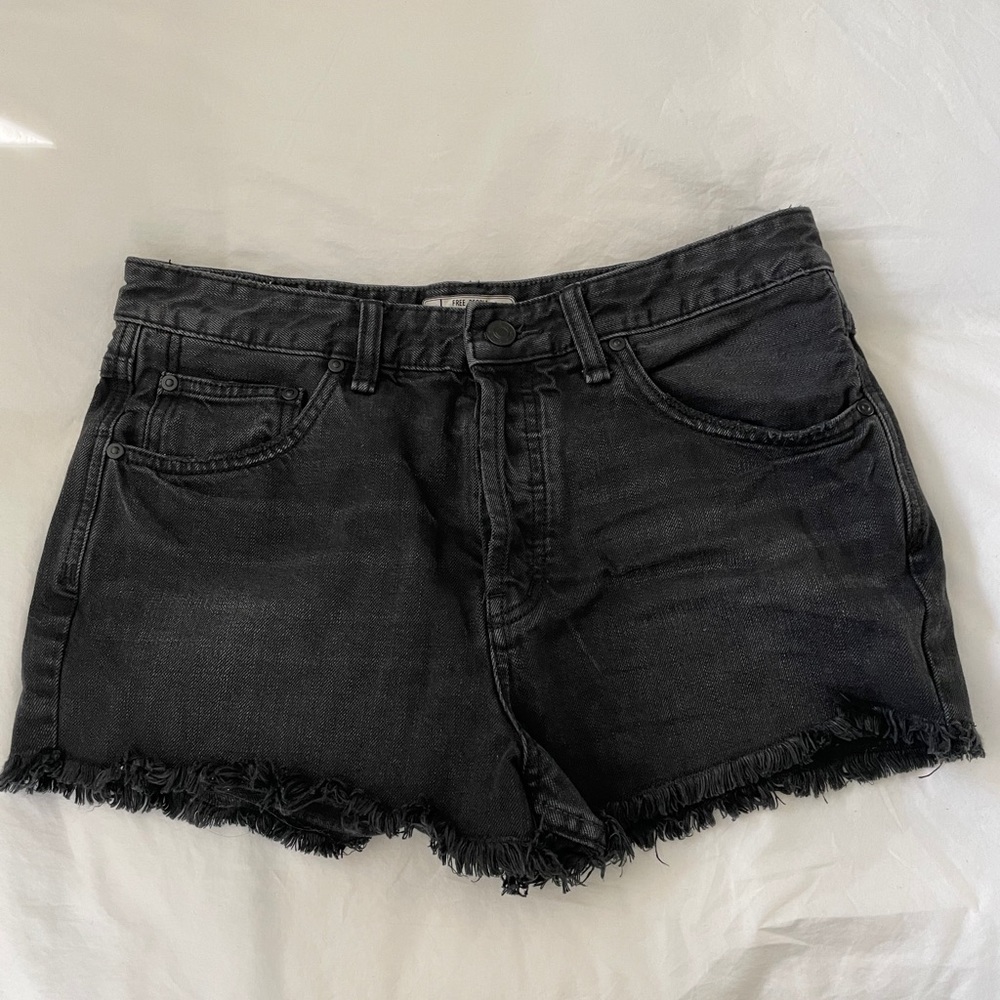 Free People Black Denim Cut-Off Shorts